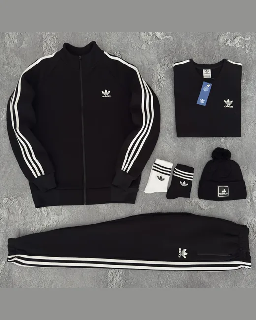 Набір Adidas зима кофта та штани футболка шапка чорний