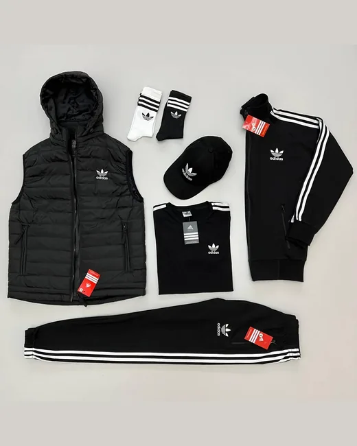Набір Adidas зима жилет кофта та штани футболка кепка чорний