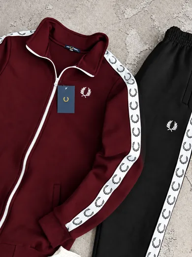 Набір Fred Perry зима кофта бордова та штани чорні фото 3