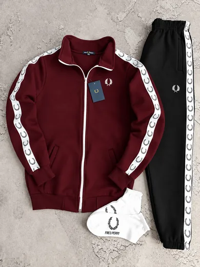 Набір Fred Perry зима кофта бордова та штани чорні фото 2