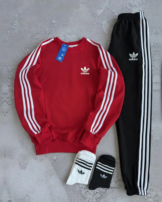 Набір Adidas світшот червоний та штани чорні