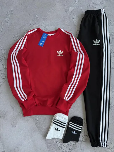 Набір Adidas світшот червоний та штани чорні