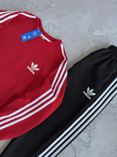 Набір Adidas світшот червоний та штани чорні фото 2