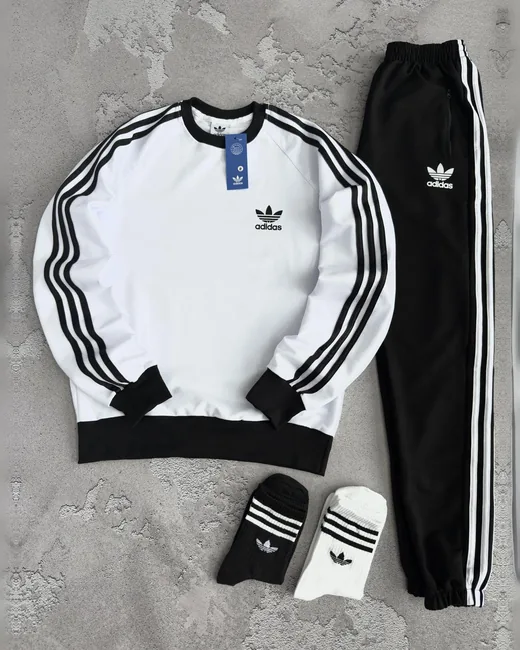 Набір Adidas світшот білий та штани чорні