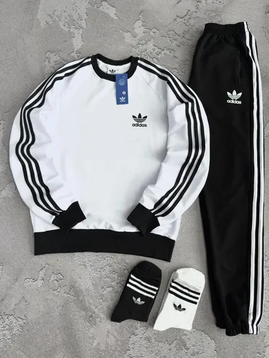 Набір Adidas світшот білий та штани чорні
