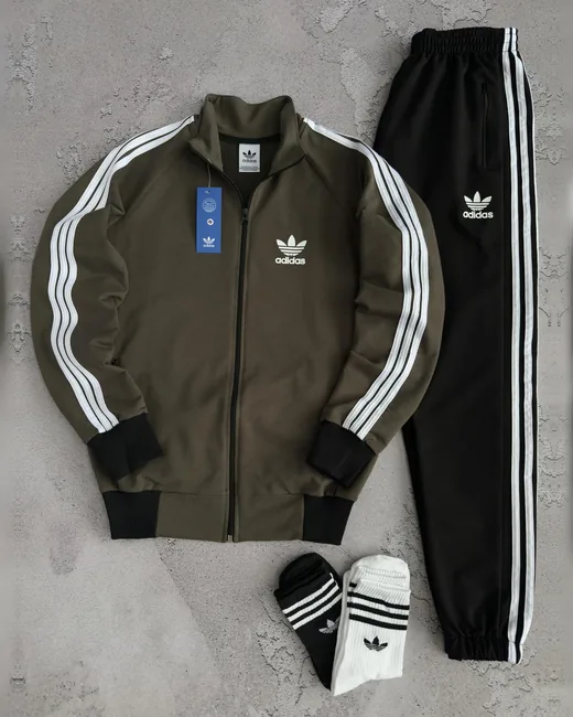 Набір Adidas кофта хакі та штани чорні