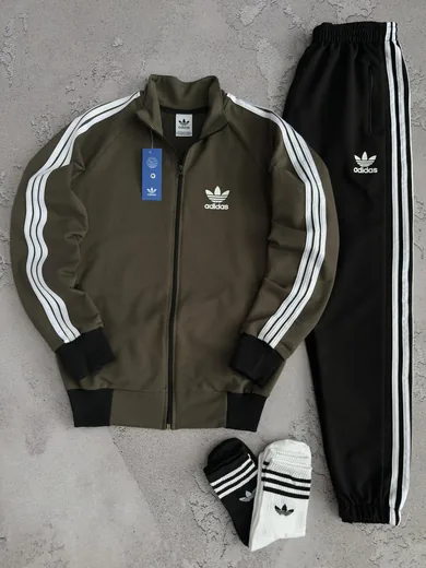 Набір Adidas кофта хакі та штани чорні