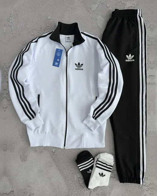 Набір Adidas кофта біла та штани чорні