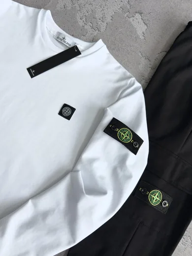 Набір Stone Island біло-чорний світшот та штани фото 2