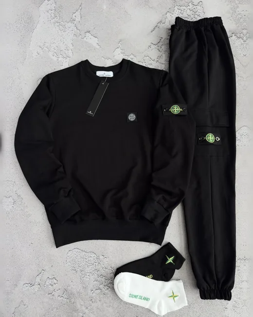 Набір Stone Island чорний світшот та штани