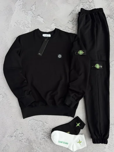 Набір Stone Island чорний світшот та штани