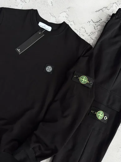 Набір Stone Island чорний світшот та штани фото 2