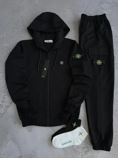 Набір Stone Island чорний зіп-худі та штани фото 2