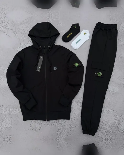 Набір Stone Island чорний зіп-худі та штани фото 4