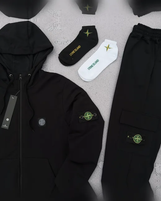 Набір Stone Island чорний зіп-худі та штани фото 7