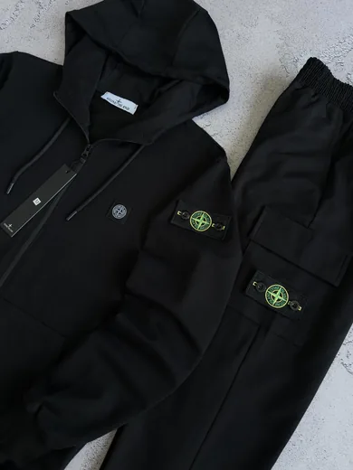 Набір Stone Island чорний зіп-худі та штани фото 3