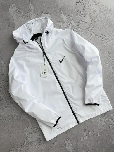 Вітрівка Nike біла принт — складова набору Набір Nike вітрівка біла кофта та штани з лампасами чорні