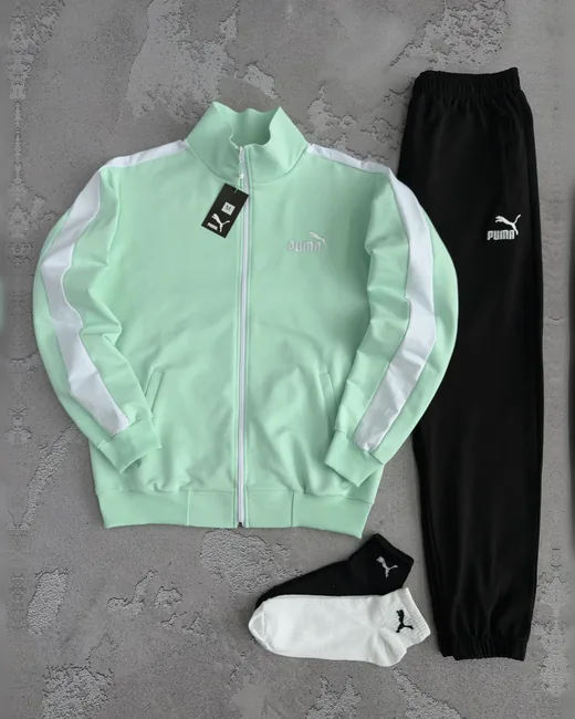 Набір Puma кофта та штани з лампасами м’ятного кольору