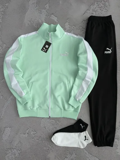 Набір Puma кофта та штани з лампасами м’ятного кольору