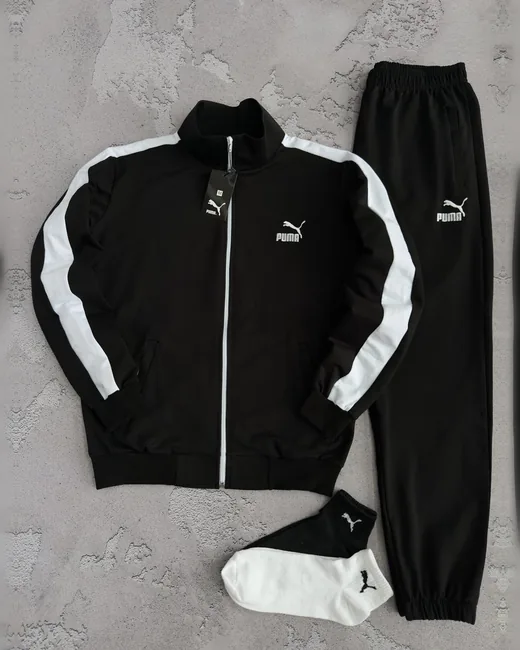 Набір Puma кофта та штани з лампасами чорний