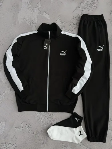 Набір Puma кофта та штани з лампасами чорний