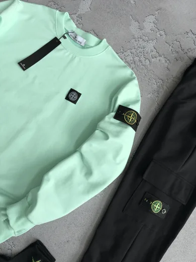 Набір Stone Island світшот м’ятний та штани чорні фото 2