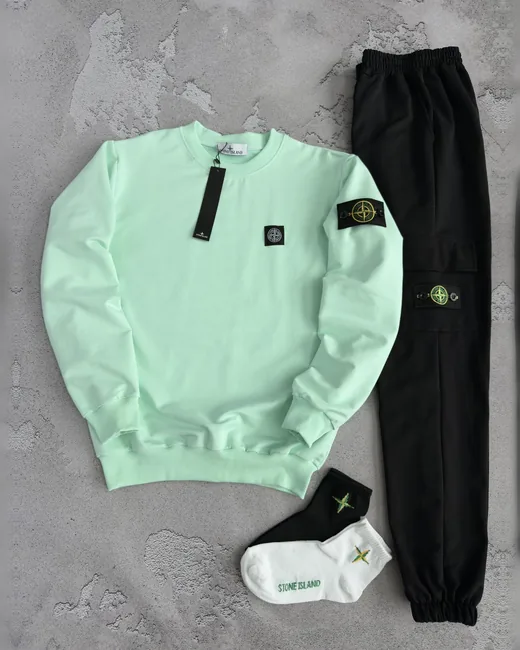 Набір Stone Island світшот м’ятний та штани чорні