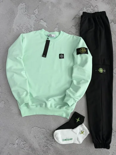 Набір Stone Island світшот м’ятний та штани чорні