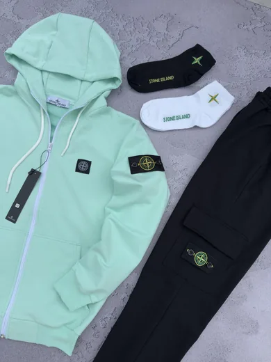 Набір Stone Island зіп-худі м’ятне та штани чорні фото 4