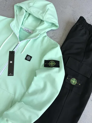 Набір Stone Island зіп-худі м’ятне та штани чорні фото 2