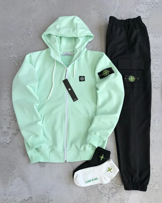 Набір Stone Island зіп-худі м’ятне та штани чорні