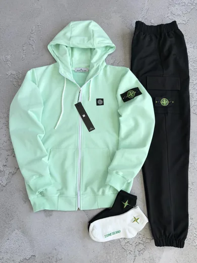 Набір Stone Island зіп-худі м’ятне та штани чорні