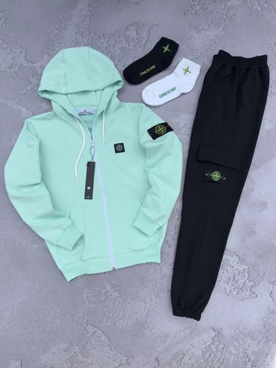 Набір Stone Island зіп-худі м’ятне та штани чорні фото 3