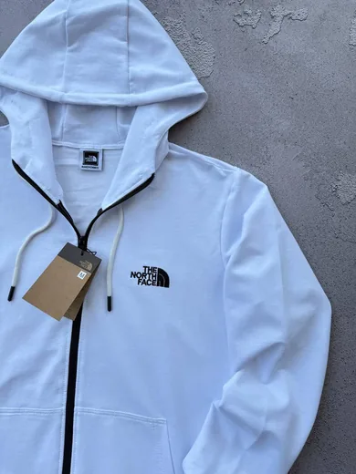 Набір The North Face вишивка зіп-худі білий штани чорні фото 3