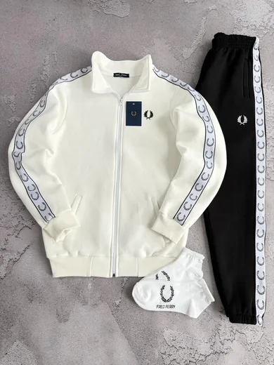 Набір Fred Perry зима кофта молочна та штани чорні фото 2
