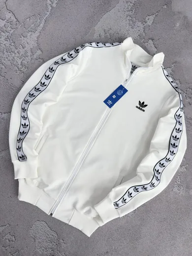 Кофта Adidas молочна з лампасами — складова набору Набір Adidas кофта та штани з лампасами молочний/чорний