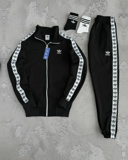 Набір Adidas кофта та штани з лампасами чорний