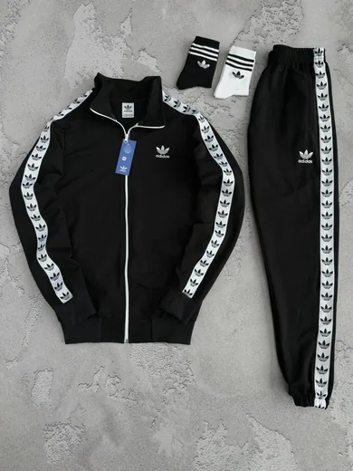 Набір Adidas кофта та штани з лампасами чорний