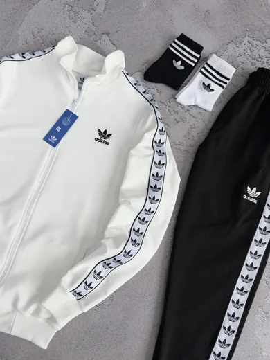Набір Adidas кофта та штани з лампасами молочний/чорний фото 2