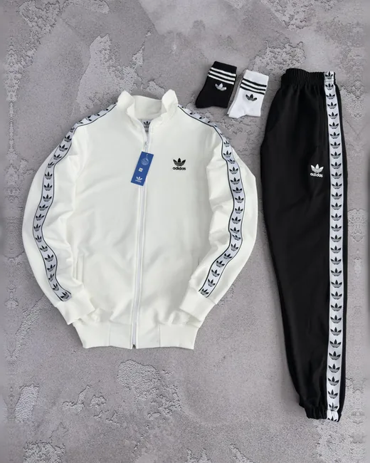 Набір Adidas кофта та штани з лампасами молочний/чорний