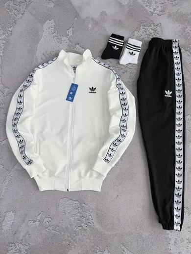 Набір Adidas кофта та штани з лампасами молочний/чорний