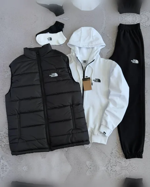 Набір The North Face жилет зіп-худі білий штани