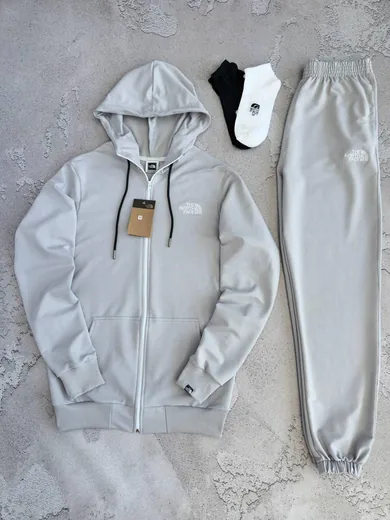 Костюм The North Face вишивка зіп-худі та штани сірий фото 2