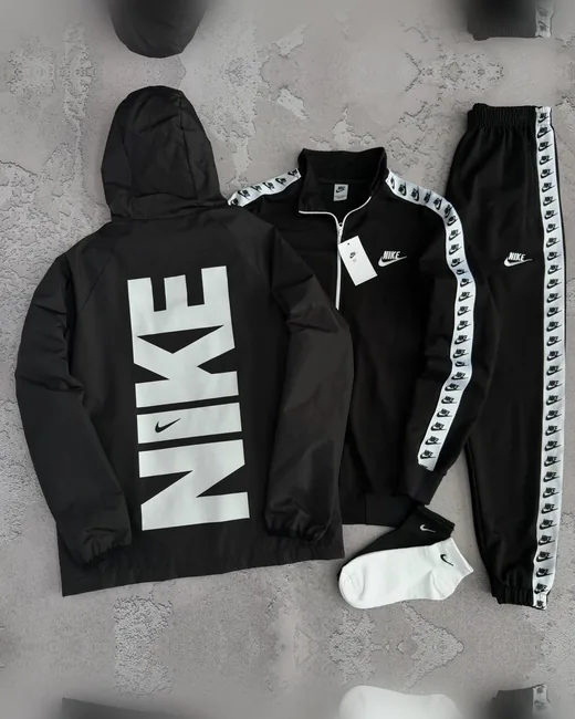 Набір Nike вітрівка кофта та штани з лампасами чорні