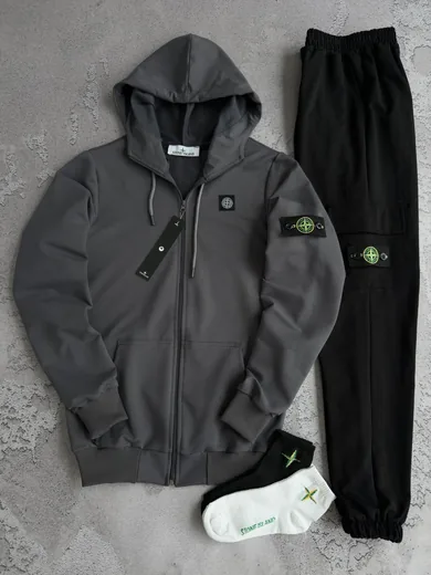 Набір Stone Island графітовий зіп-худі чорні штани