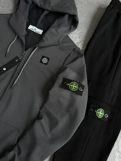 Набір Stone Island графітовий зіп-худі чорні штани фото 2