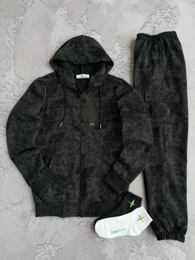 Костюм Stone Island зіп-худі та штани чорний