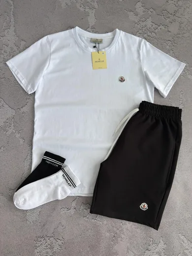 Набір Moncler футболка та шорти білий/чорний