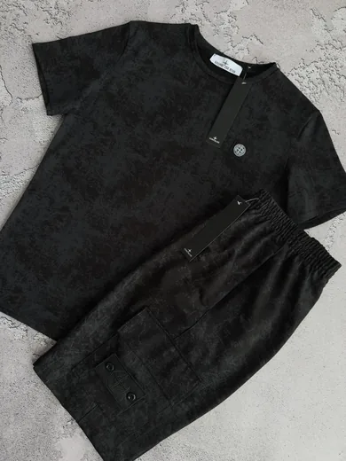 Набір Stone Island футболка та шорти чорний фото 2