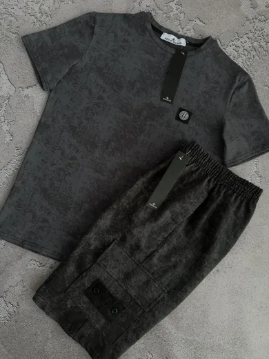 Набір Stone Island футболка та шорти графітовий фото 6